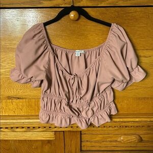 Papaya Cottagecore Mauve Pink Milkmaid Crop Top Smocked Tie Front Puff Sleeve